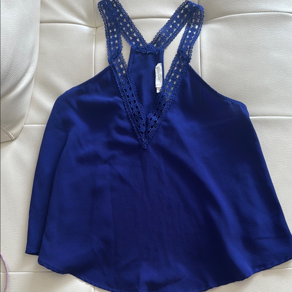 Elegant Blue Lace Trim Women's Top